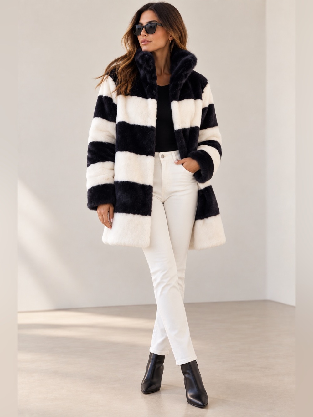 NEW J.Crew Women’s Collection Faux Fur Topcoat in Stripe XXS